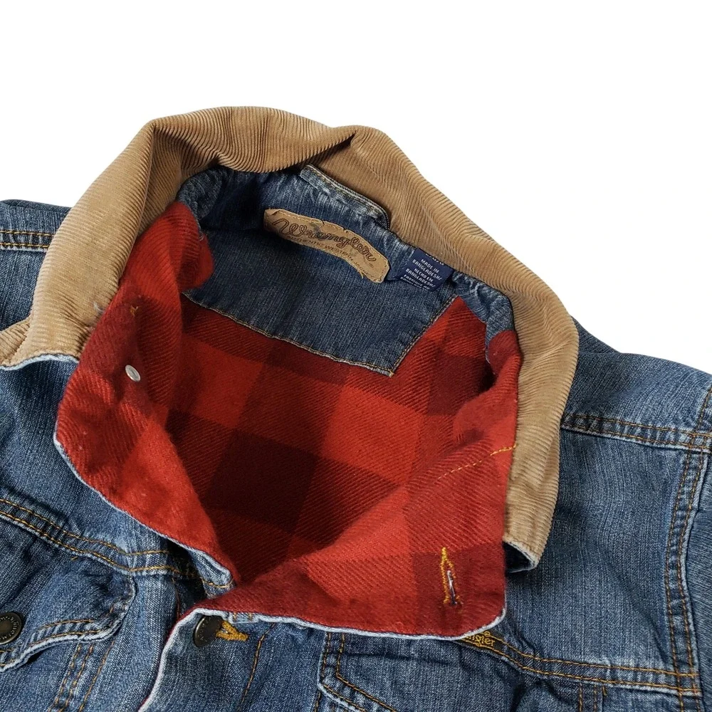 Wrangler Authentic Western Jacket Blue Denim Flannel Lined Corduroy Collar L